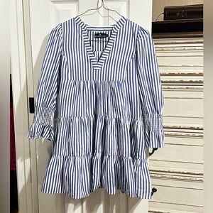 Pomander Place Blue and White Stripe Cotton Poplin Kenzo Dress Size Medium